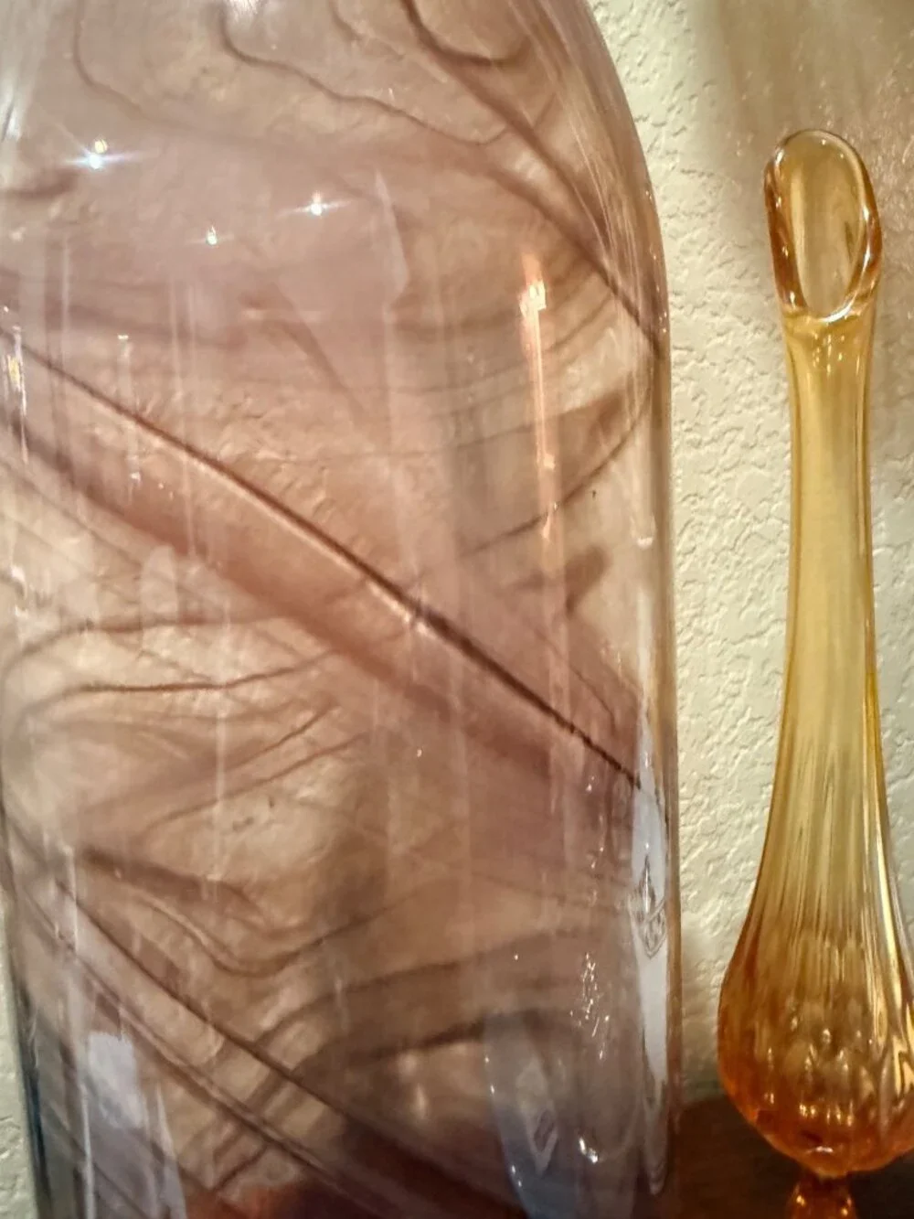 Vintage 19” Tall Amethyst Brown Swirl Art Glass Bottle Vase
